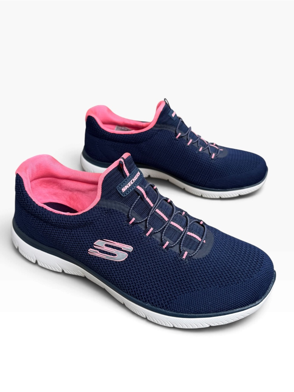 Skechers Summits Cool Classic Navy Blue Pink Slip On Sneaker Womens Size 11
